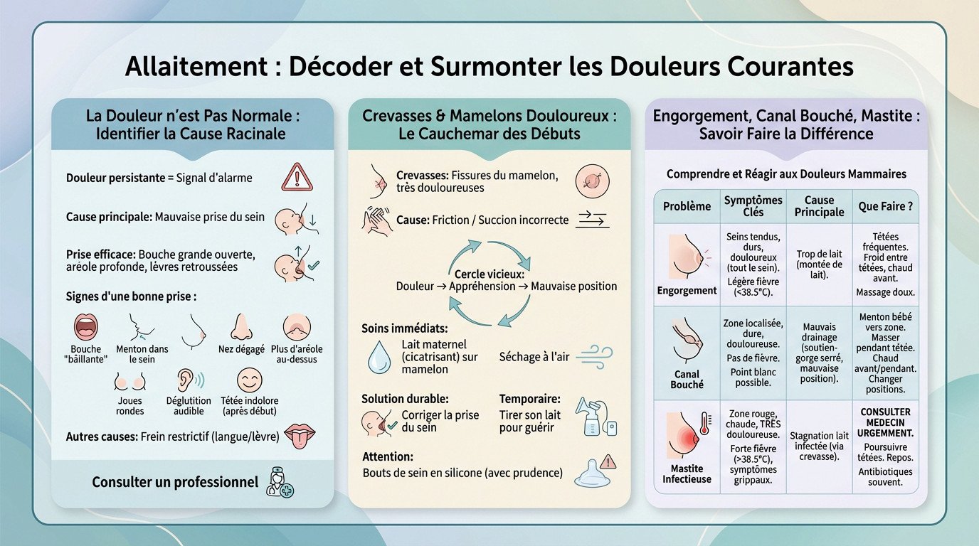 allaitement decoder et surmonter les douleurs courantes Mère allaitant son bébé avec une bonne position pour éviter les douleurs et crevasses