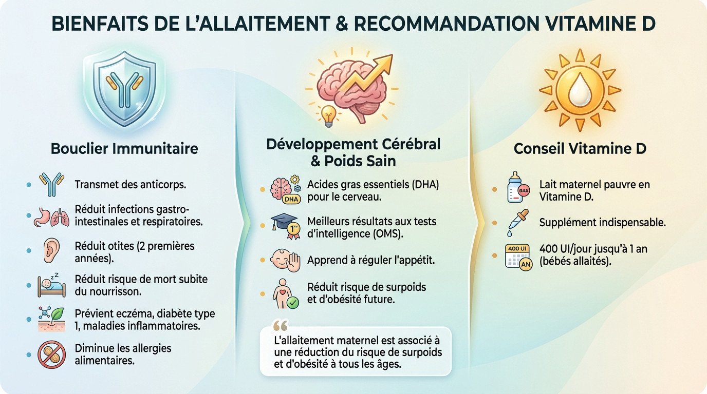 Mère allaitant son bébé illustrant les bienfaits immunitaires et la protection santé