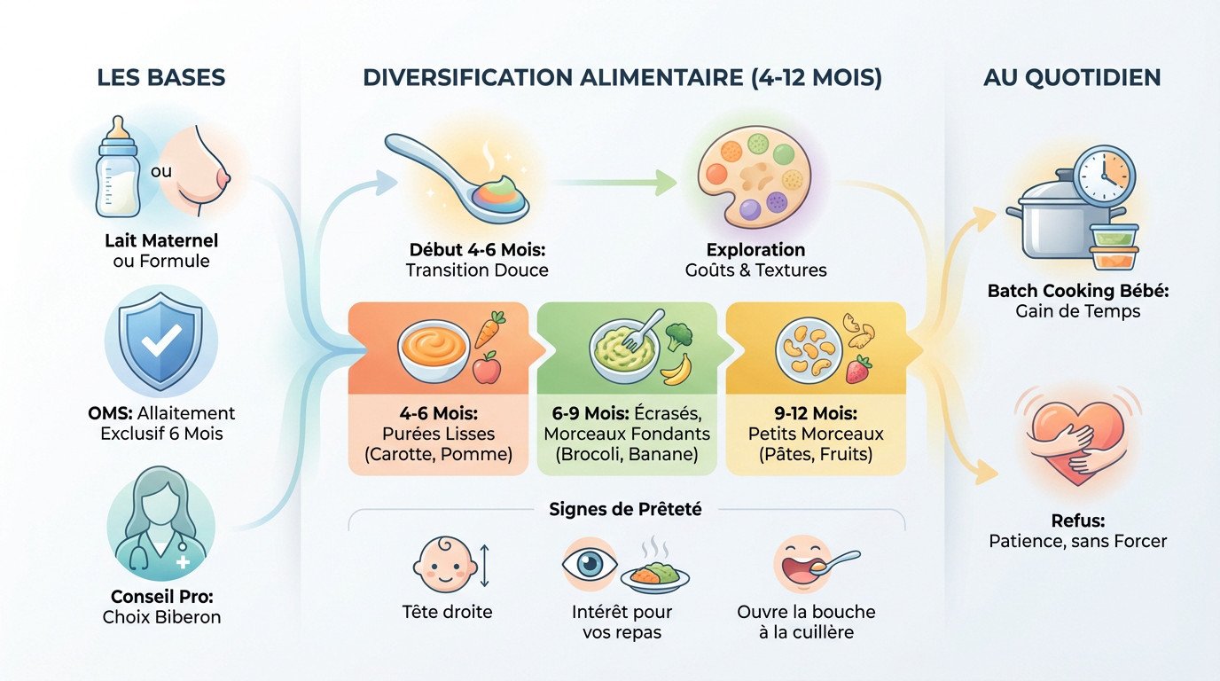 Bébé découvrant ses premiers aliments solides lors de la diversification alimentaire