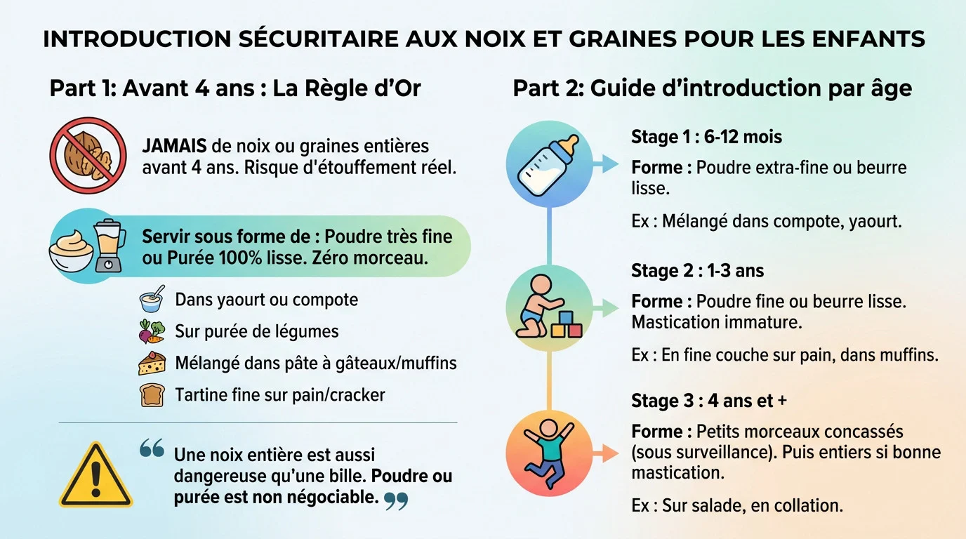 Bébé mangeant une purée de noix en toute sécurité sur une chaise haute