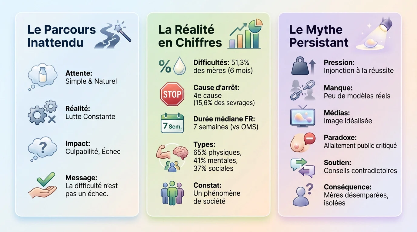 Graphique illustrant les difficultés de l'allaitement maternel et les statistiques en France