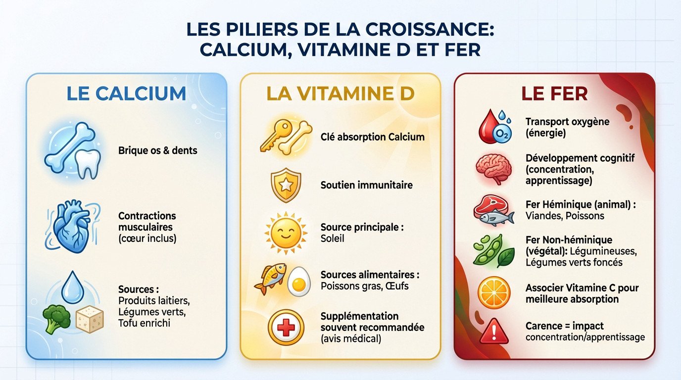 Enfant en pleine croissance mangeant des aliments riches en calcium et fer
