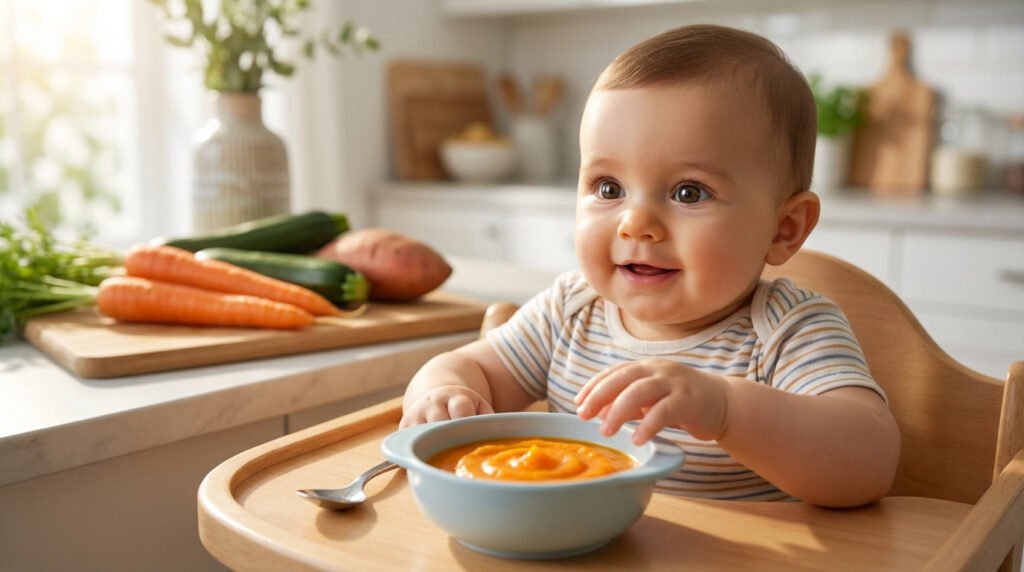 babys joyful first meal carrot puree 3 Quel légume bébé 4 mois | Top liste idéale & quantités