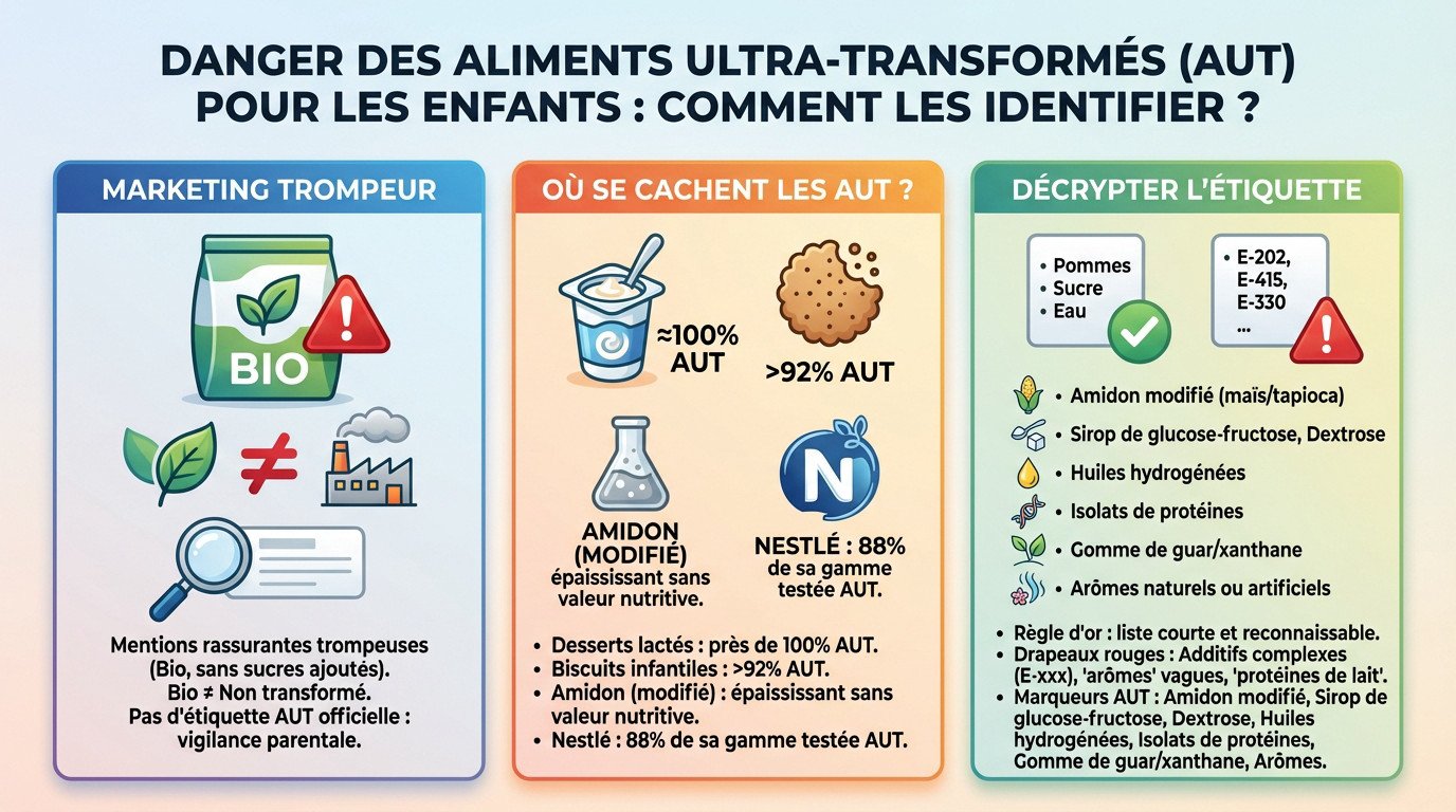 danger des aut pour enfants comment les identifier Rayon alimentation bébé : apprendre à repérer les aliments ultra-transformés et décrypter les étiquettes nutritionnelles