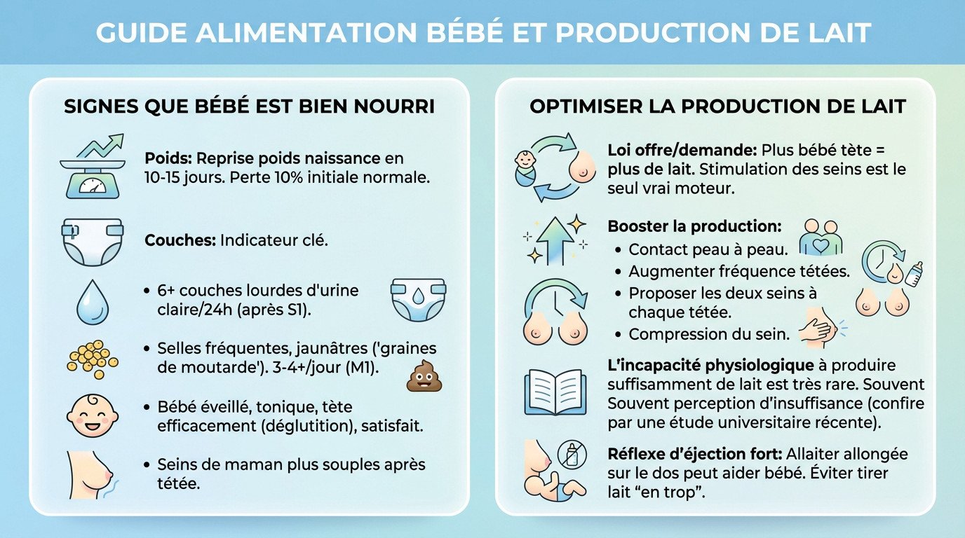 Schéma explicatif des signes de satiété chez le bébé allaité et gestion de la lactation