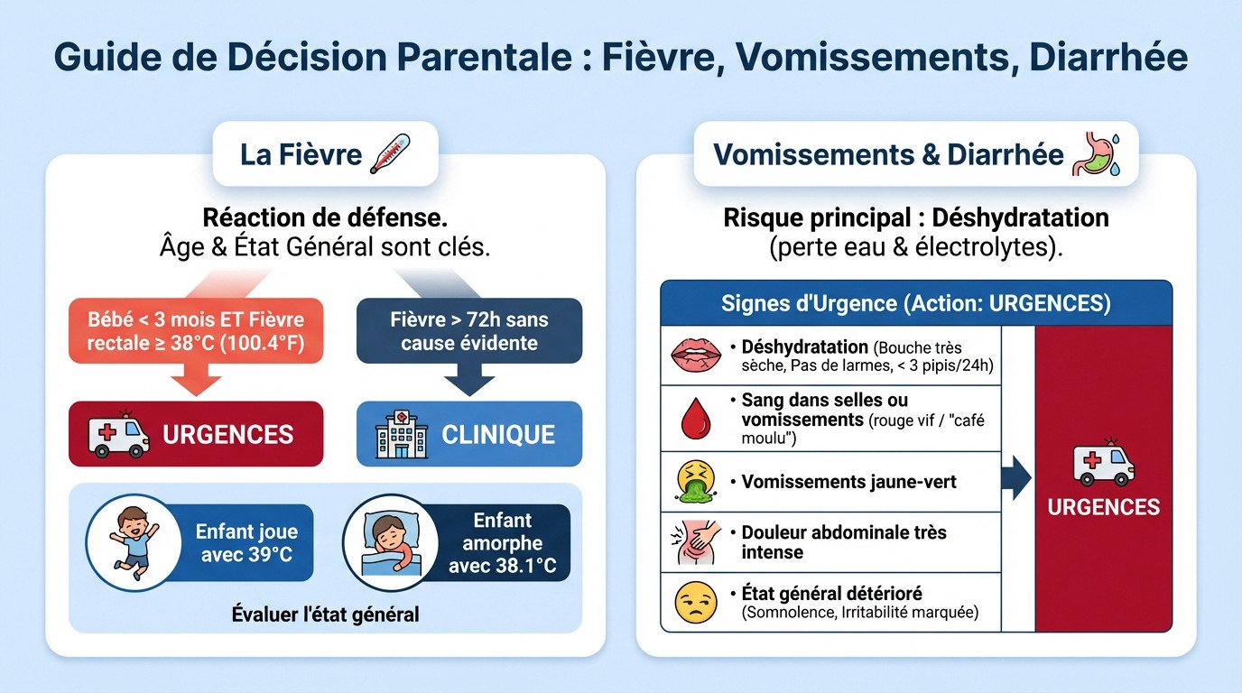 guide de decision parentale fievre vomissements diarrhee Guide visuel pour décider quand aller aux urgences pour fièvre et vomissements chez l'enfant