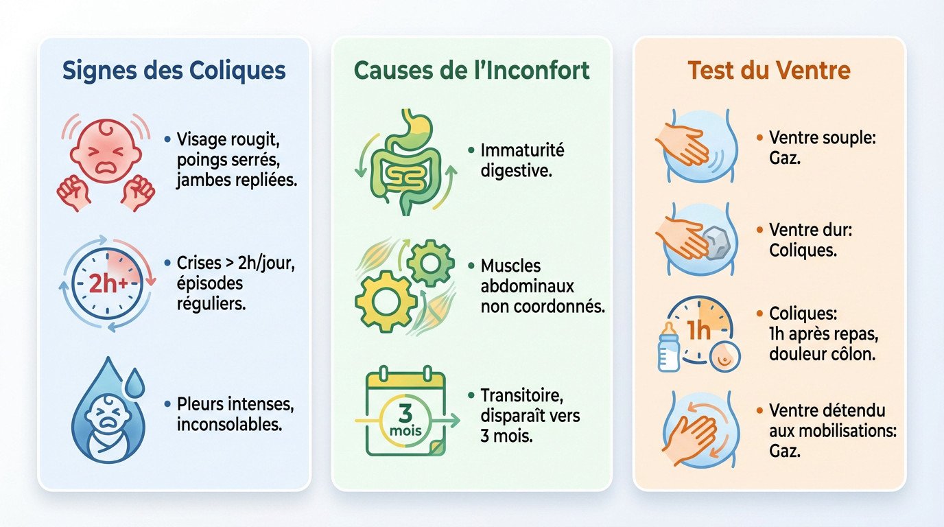 guide rapide identifier coliques et gaz bebe Schéma explicatif pour différencier les pleurs liés aux coliques des gaz chez le bébé