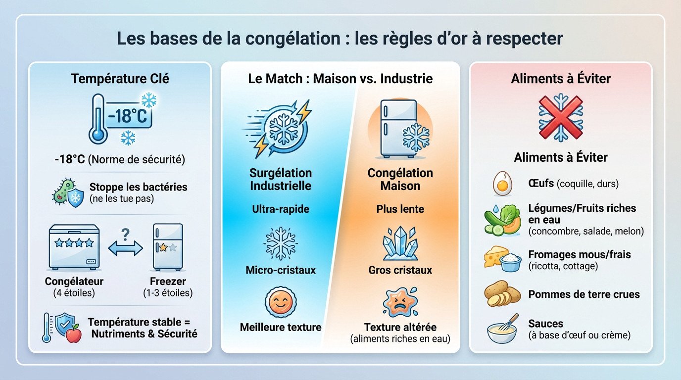Illustration d'un congélateur ouvert avec des aliments bien organisés dans des boîtes hermétiques