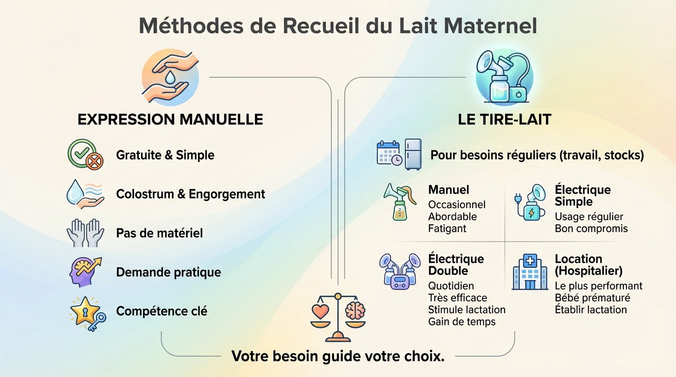 Comparaison des méthodes d'extraction du lait maternel : expression manuelle vs tire-lait