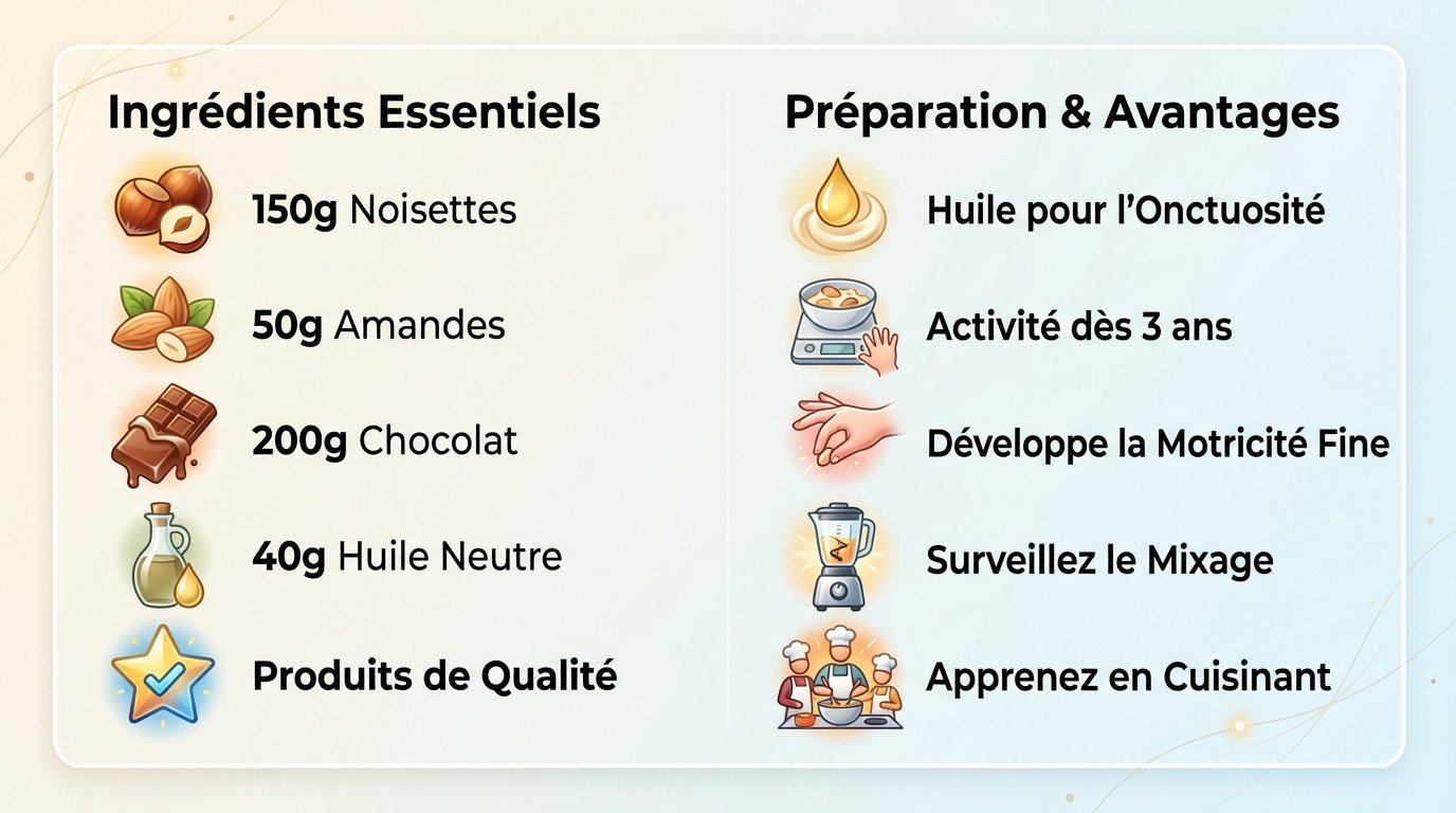 Infographie recette pâte à tartiner maison noisette chocolat