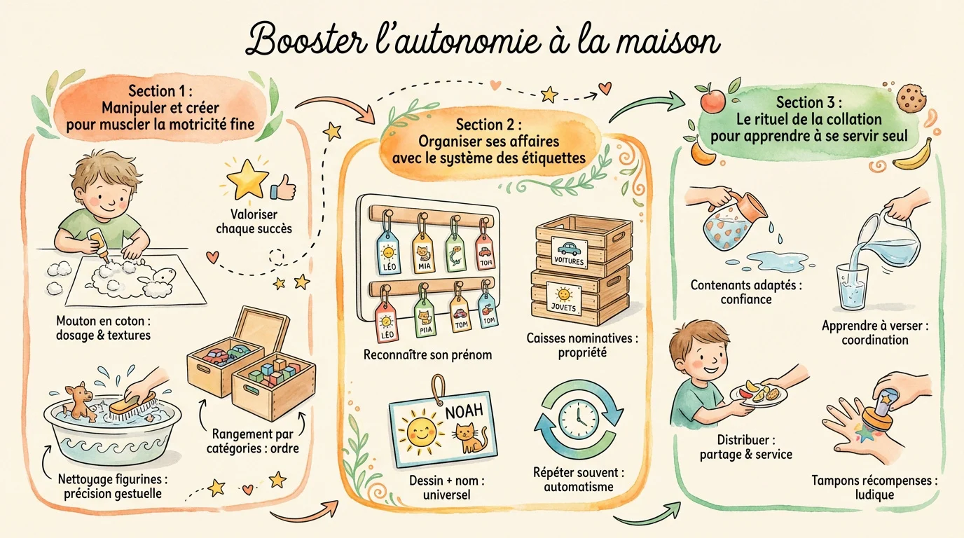3 ateliers pour booster lautonomie a la maison Enfant participant à un atelier de motricité fine à la maison