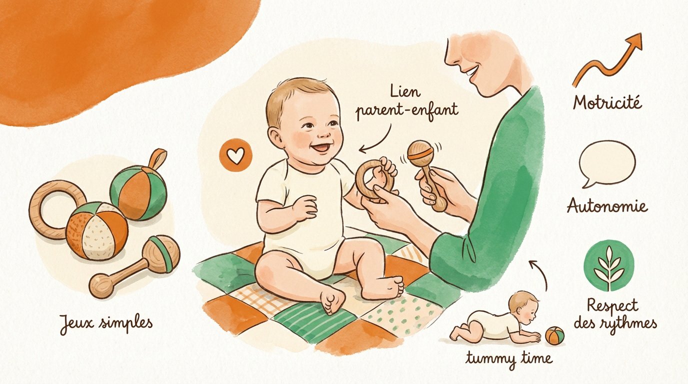 developpement et lien parent enfant Interaction complice entre un parent et son bébé durant une séance de jeu au sol