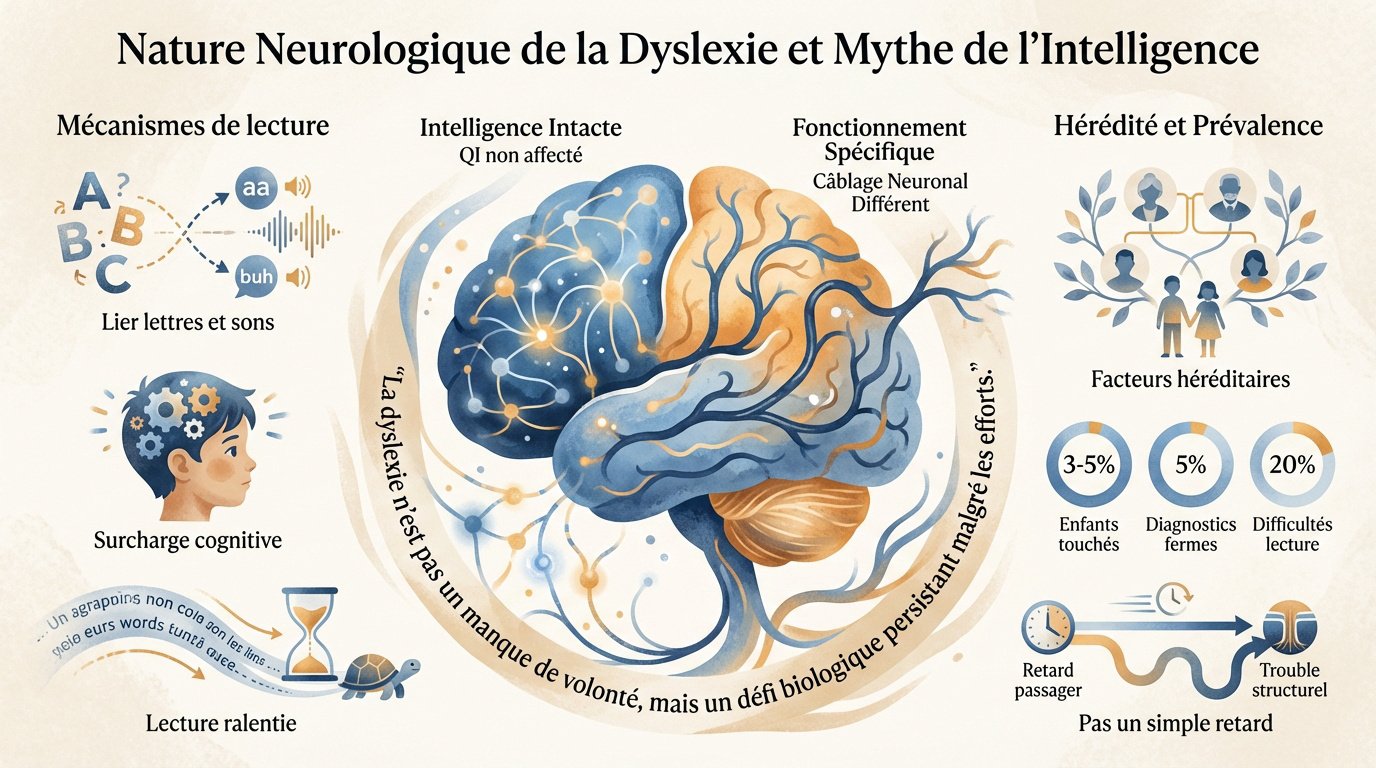 Illustration de la nature neurologique de la dyslexie et du fonctionnement cérébral