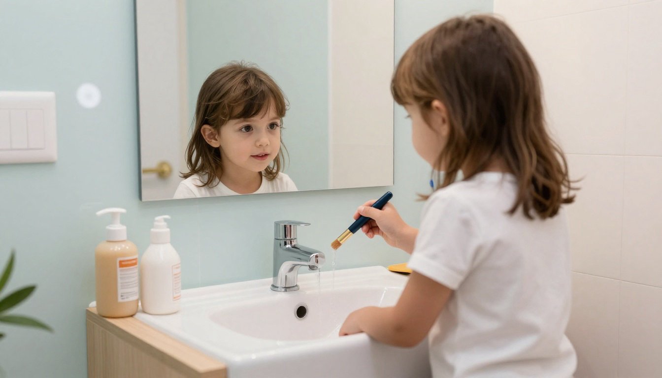 enfant nettoyant un pinceau de maquillage 3 erreurs de sécurité à éviter absolument