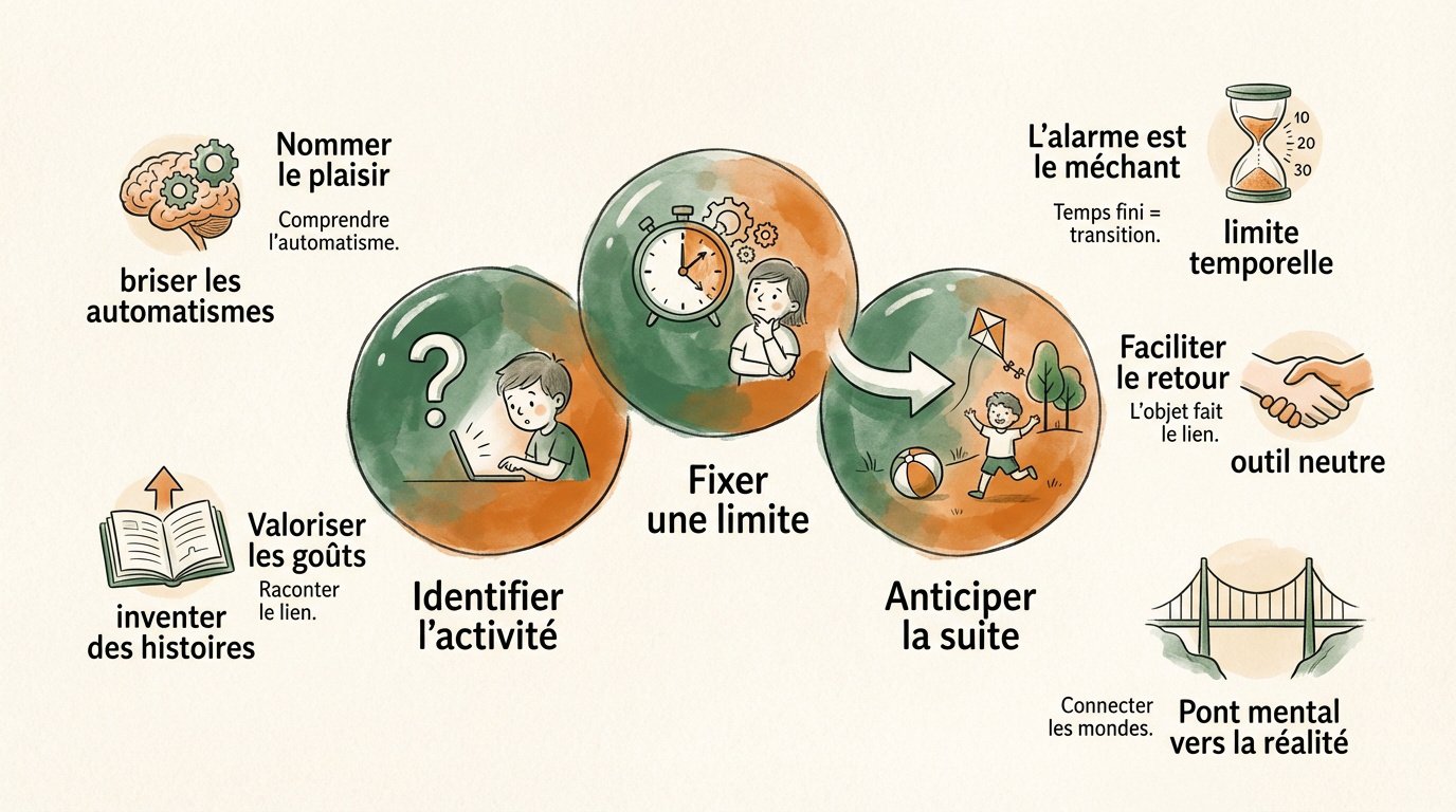 equilibrer temps decran et activites Enfant souriant jouant avec des cubes après avoir utilisé une tablette numérique