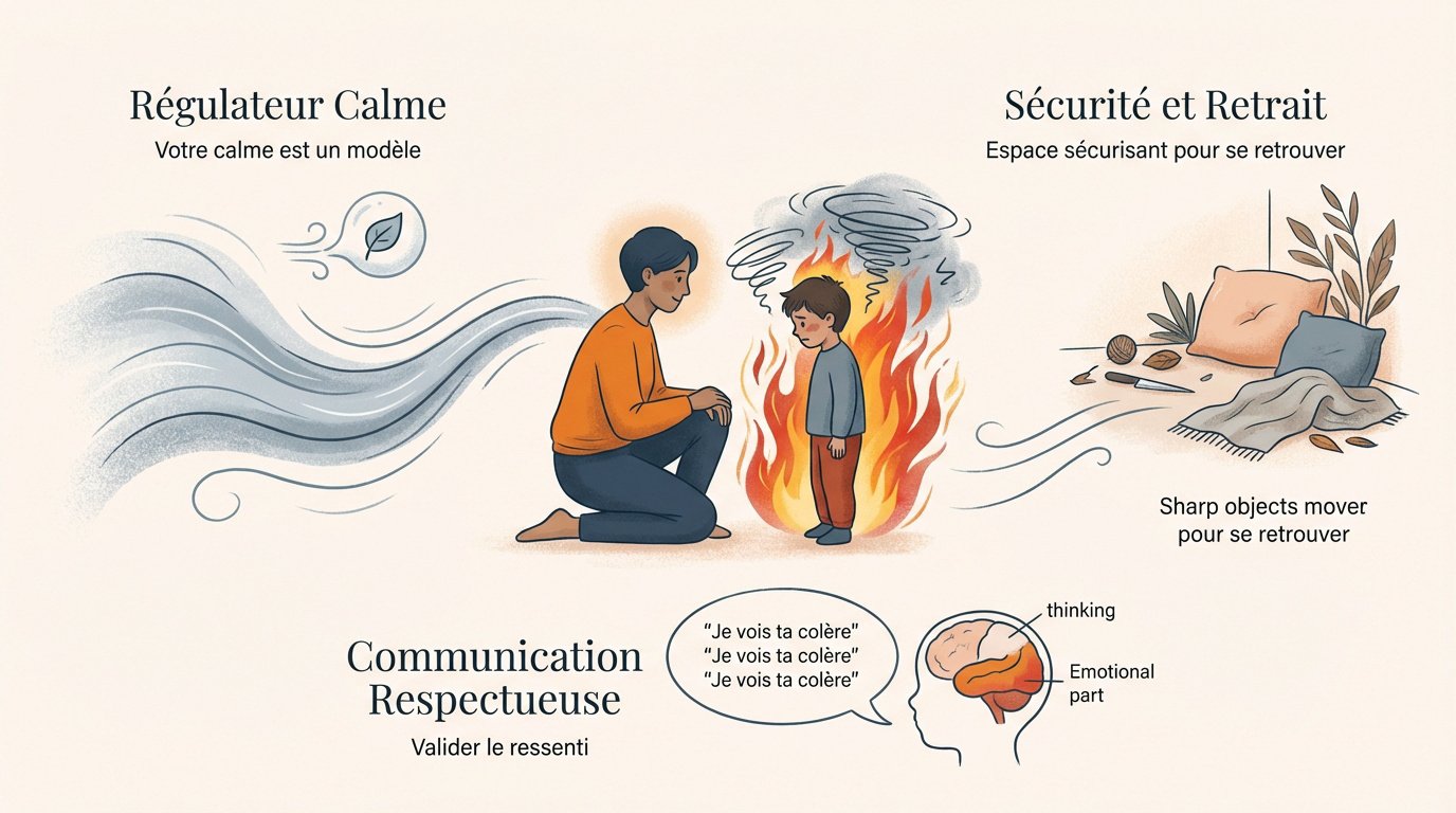 Père apaisant son enfant de 5 ans pendant une crise de colère