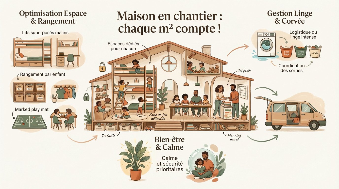 Infographie présentant l'organisation logistique d'une famille de onze enfants