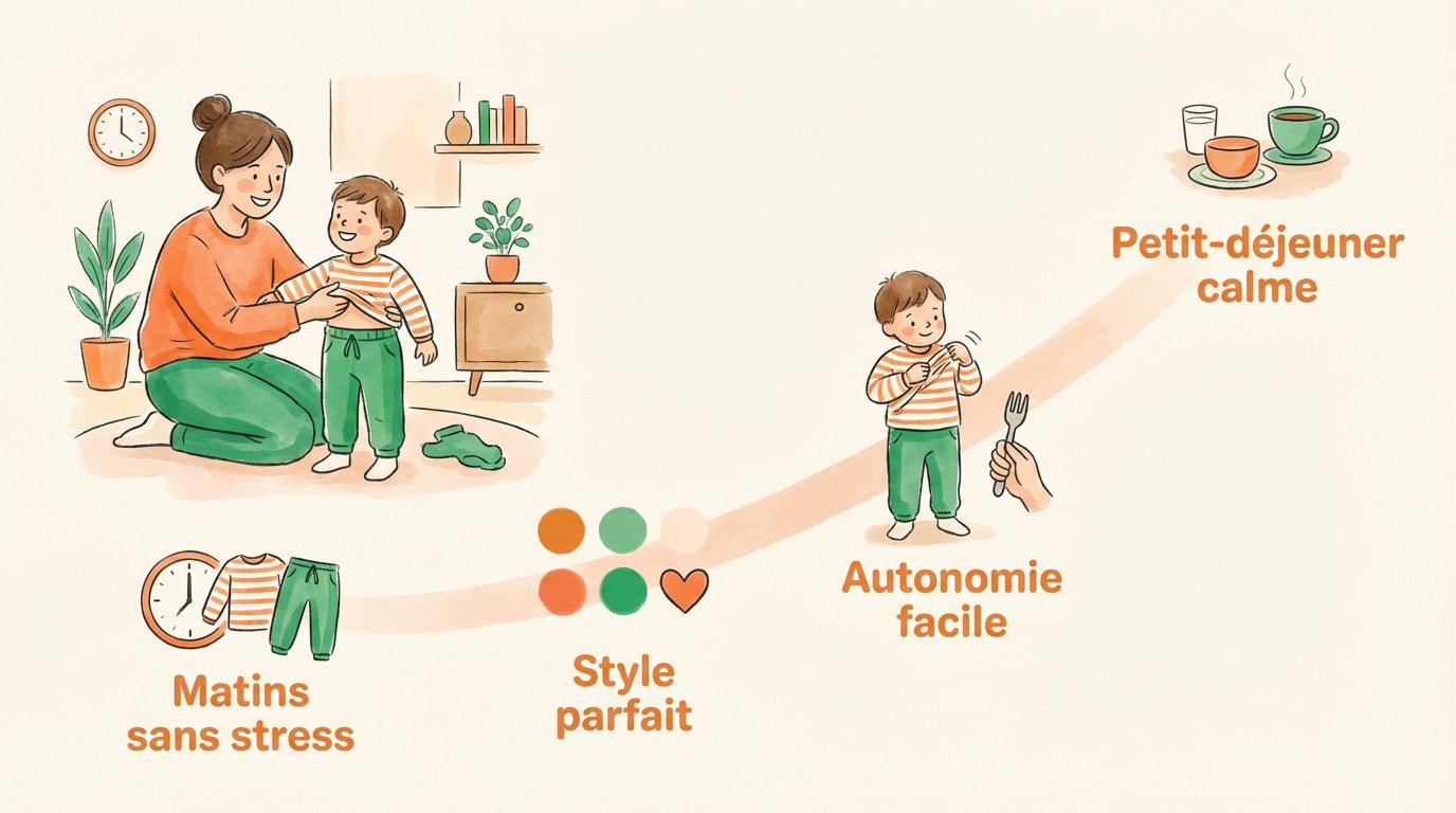 matins sereins style parfait autonomie et calme Enfant autonome avec son ensemble