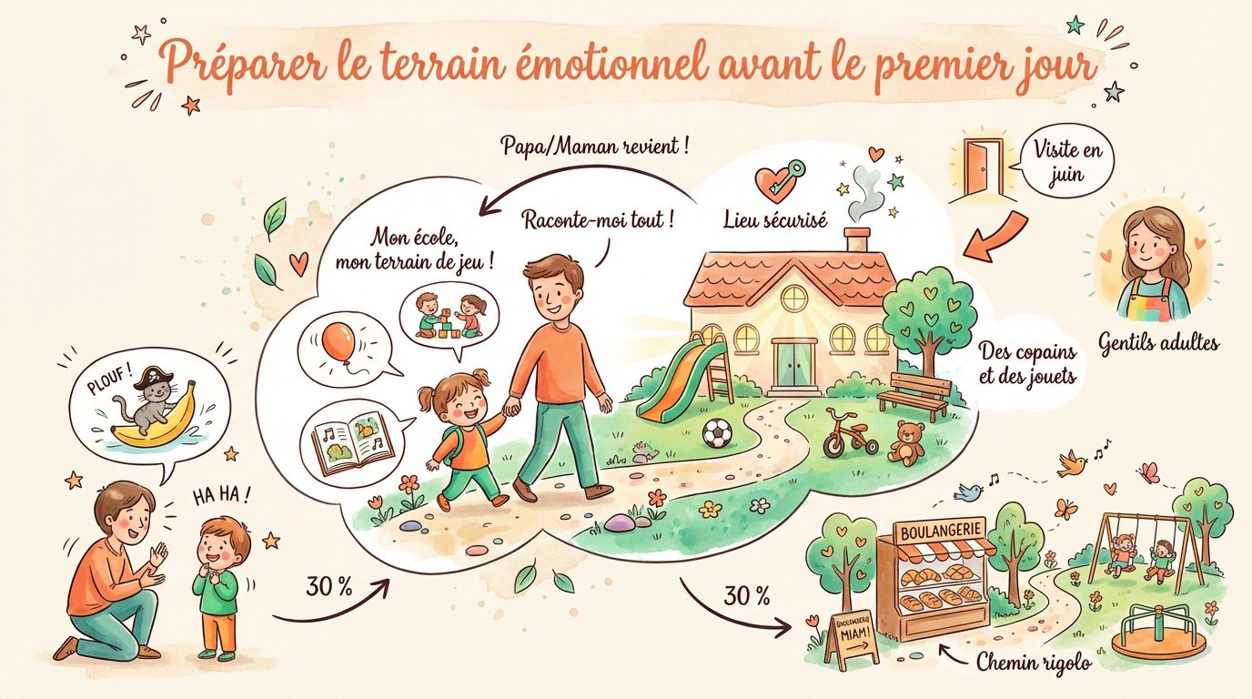 Enfant et parent préparant sereinement le sac d'école pour la rentrée en maternelle