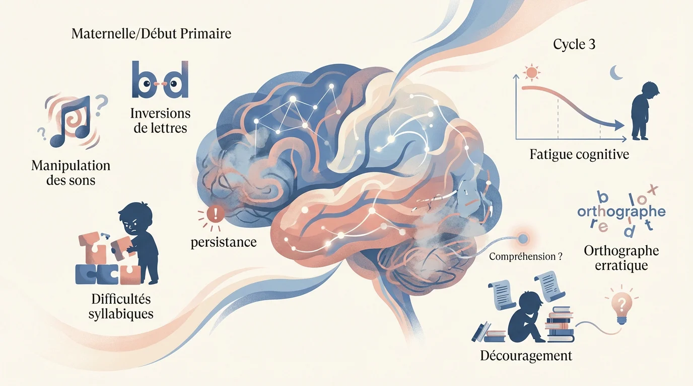 signes de difficultes dapprentissage chez lenfant Enfant montrant des signes de fatigue et de difficulté face à ses devoirs scolaires