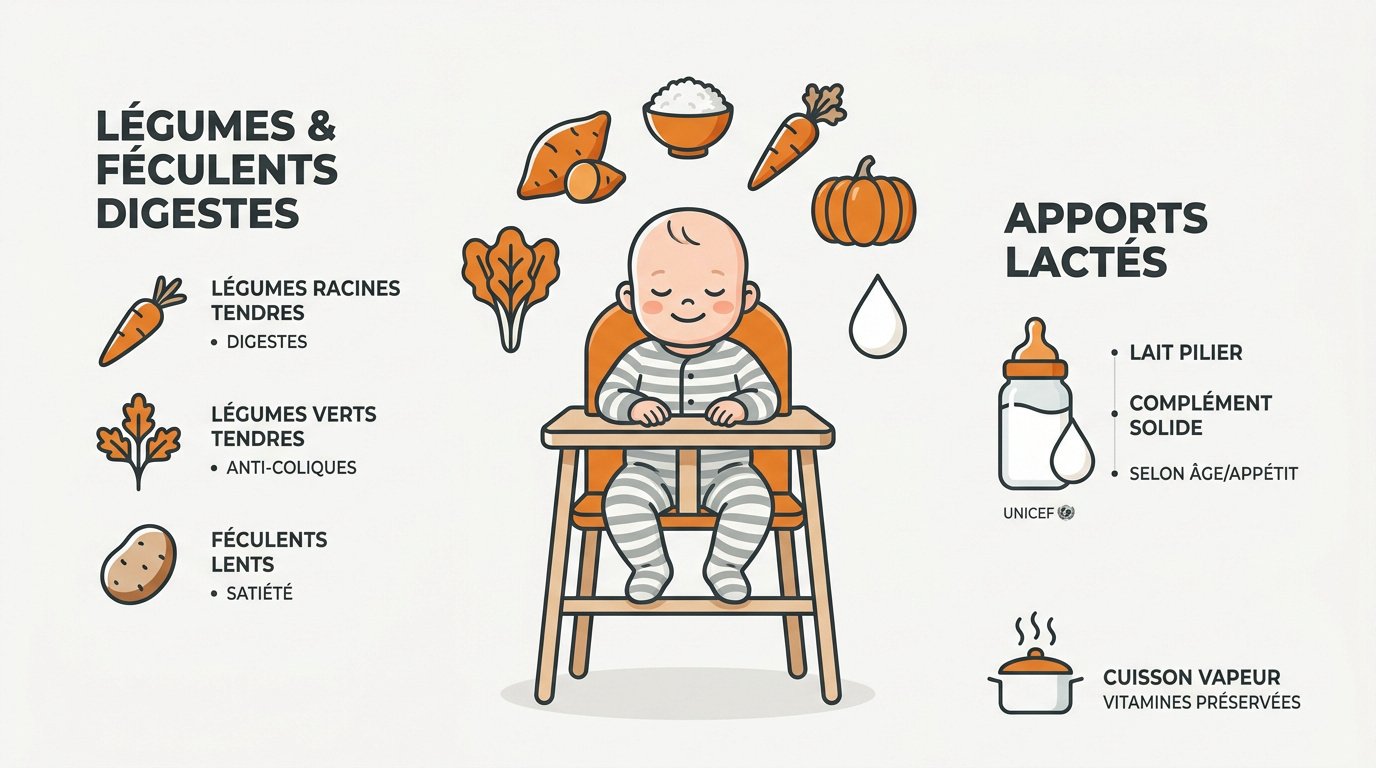 Légumes vapeur et biberon pour le soir