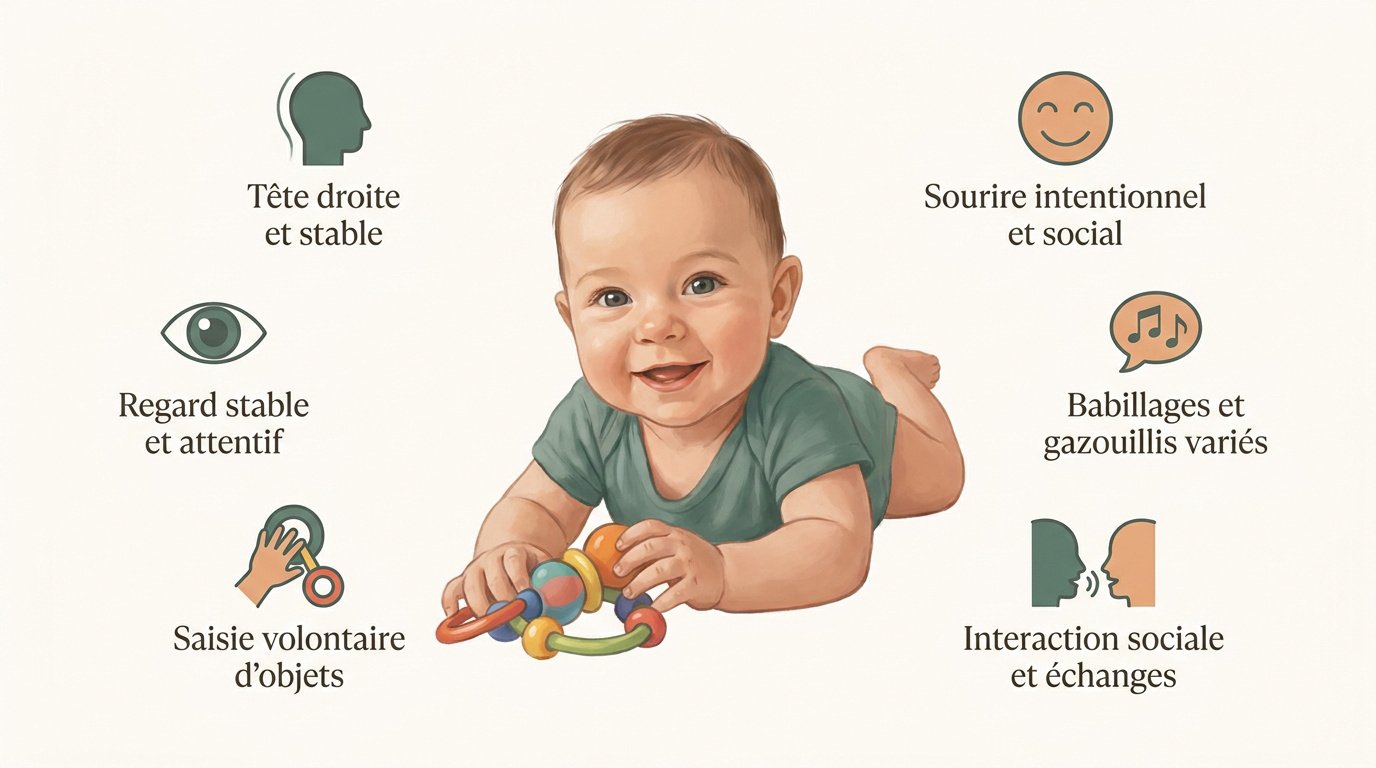 Bébé de 4 mois montrant des signes de développement moteur et social