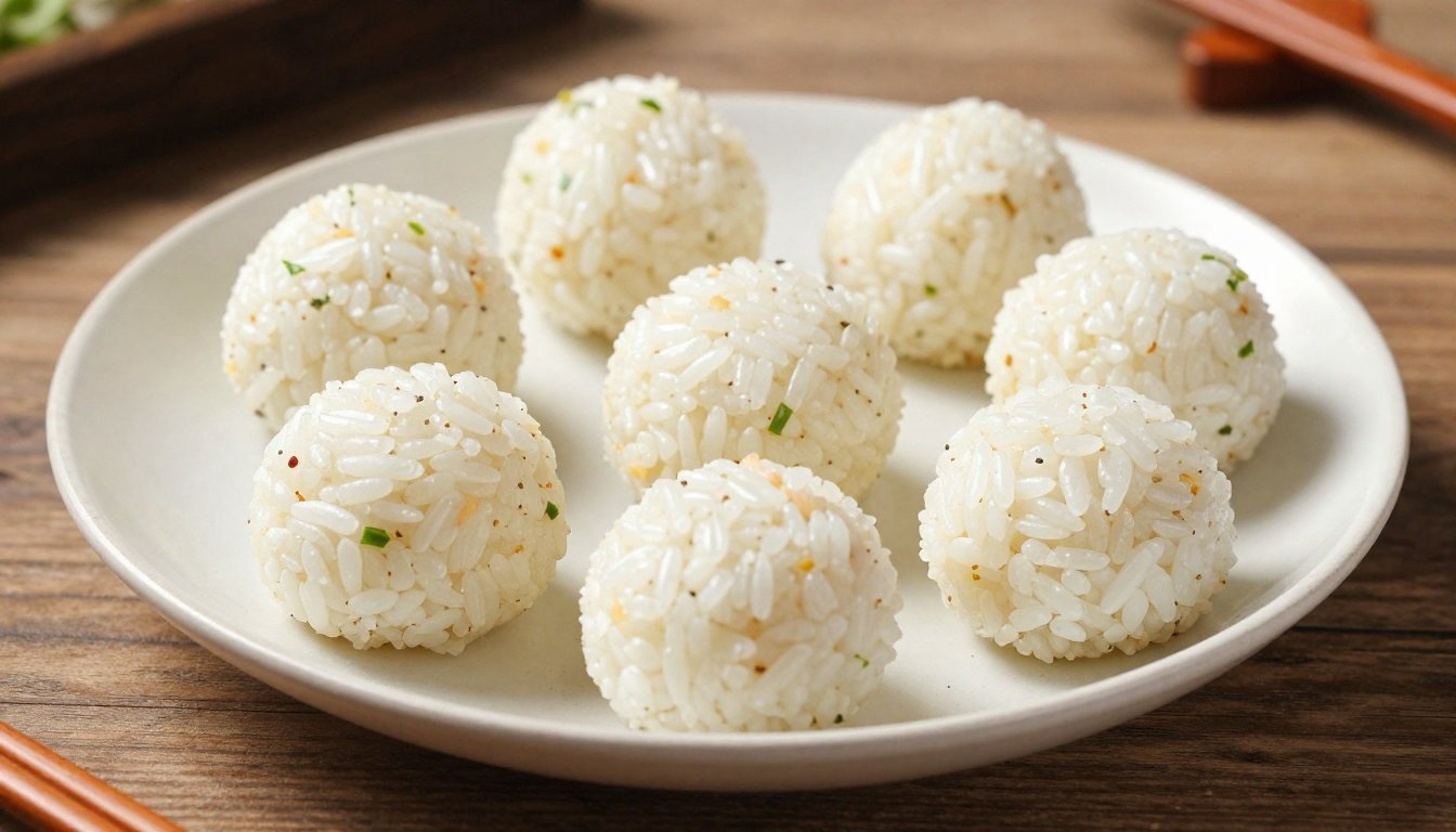 boulettes de riz nature sur assiette Préparer les féculents pour faciliter la préhension