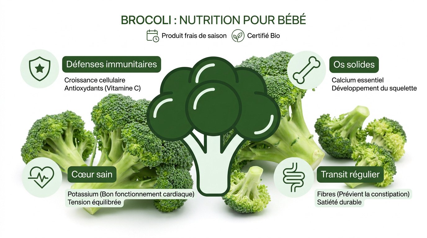 Brocoli frais cuit à la vapeur pour la diversification alimentaire de bébé