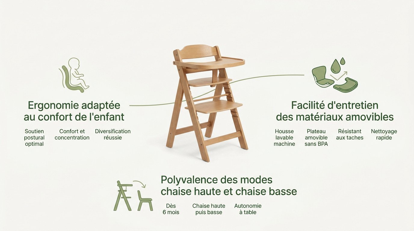Chaise haute évolutive Evenflo RightSeat montrant ses différentes configurations pour la croissance de l'enfant