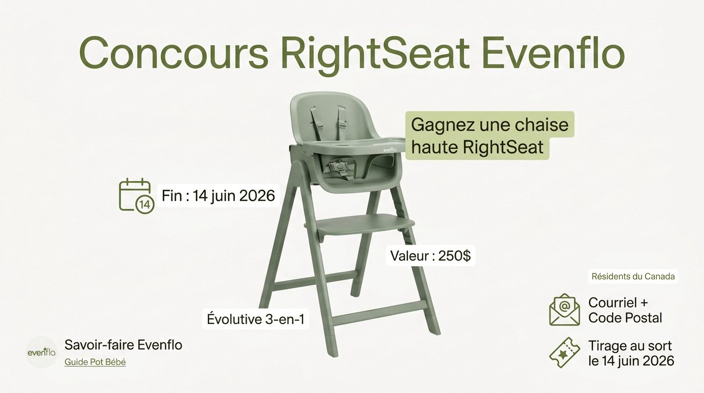Concours pour gagner une chaise haute Evenflo RightSeat 3-en-1 coloris sauge
