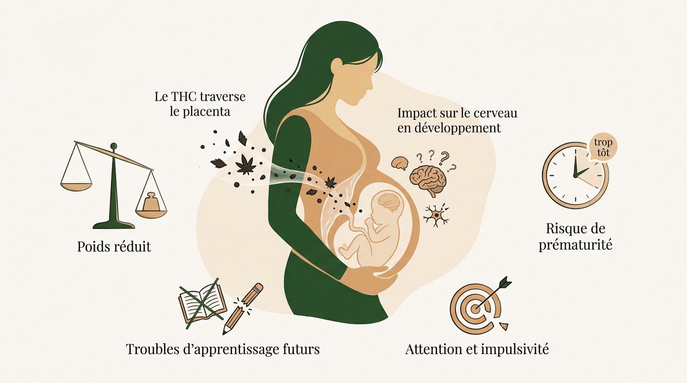Illustration des risques de la consommation de cannabis durant la grossesse pour le développement du fœtus