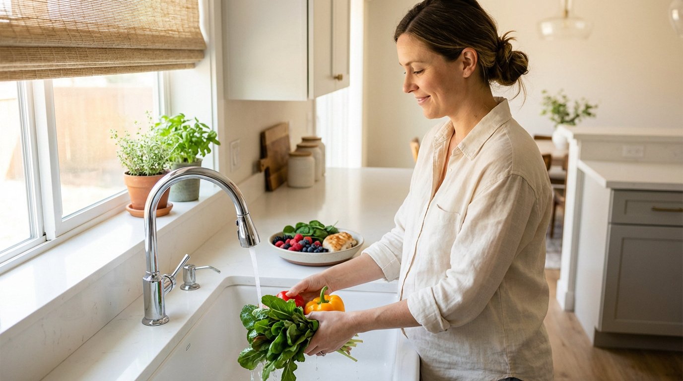 femme enceinte preparant des legumes frais 3 Alimentation grossesse | Guide des aliments sûrs 2026