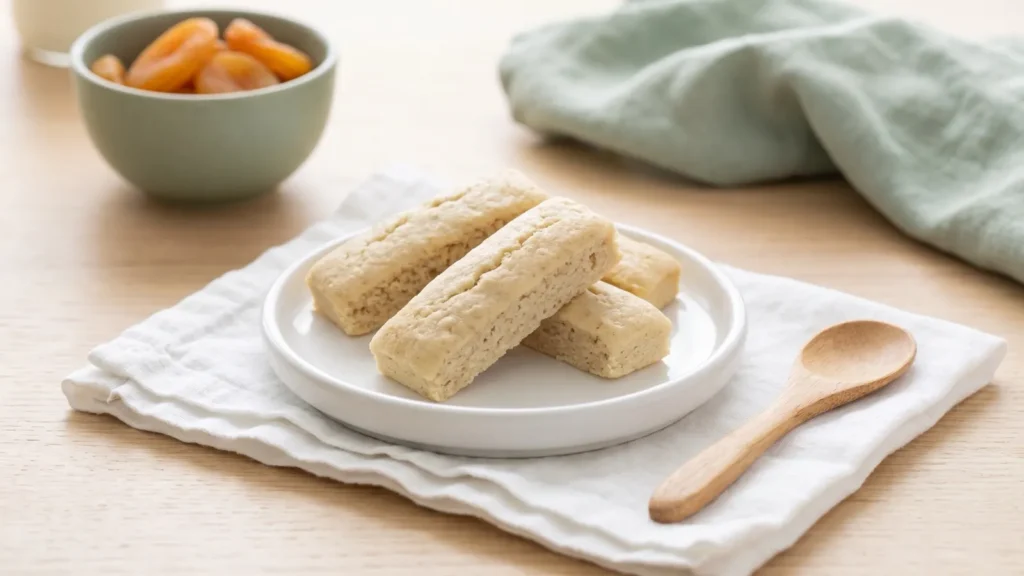 Petit gâteau banane et avoine sans sucre coupé en bâtonnets moelleux