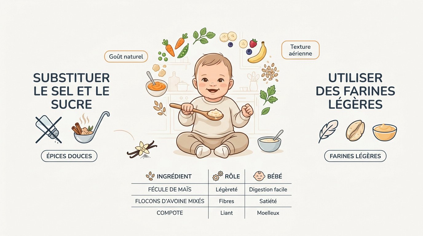 Préparation sécurisée d'un gâteau moelleux pour bébé de 7 mois avec des ingrédients naturels