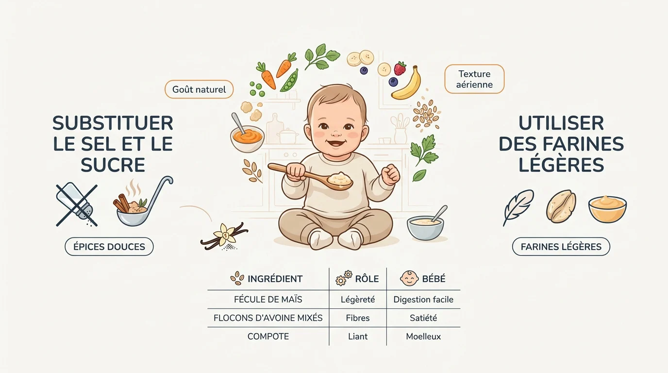 Préparation sécurisée d'un gâteau moelleux pour bébé de 7 mois avec des ingrédients naturels