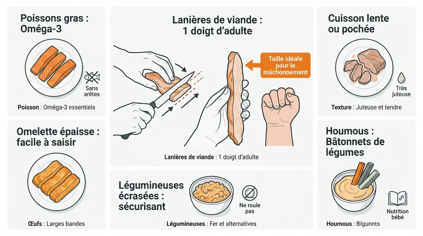Préparation de lanières de viande et poisson pour la diversification menée par l'enfant