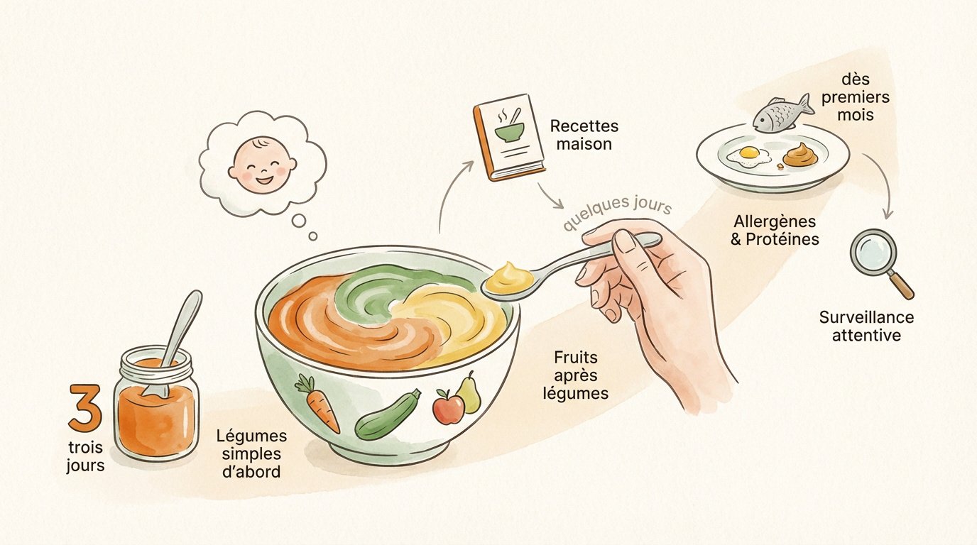 guide illustre de diversification alimentaire pour bebe Guide illustré des premiers légumes et fruits pour la diversification de bébé