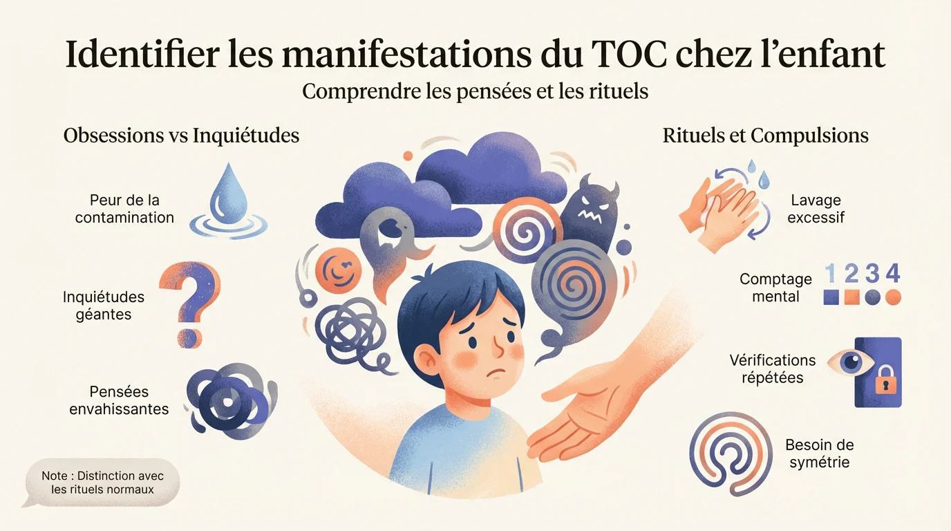 identifier les manifestations du toc chez lenfant Enfant montrant des signes d'anxiété et de rituels répétitifs liés au TOC