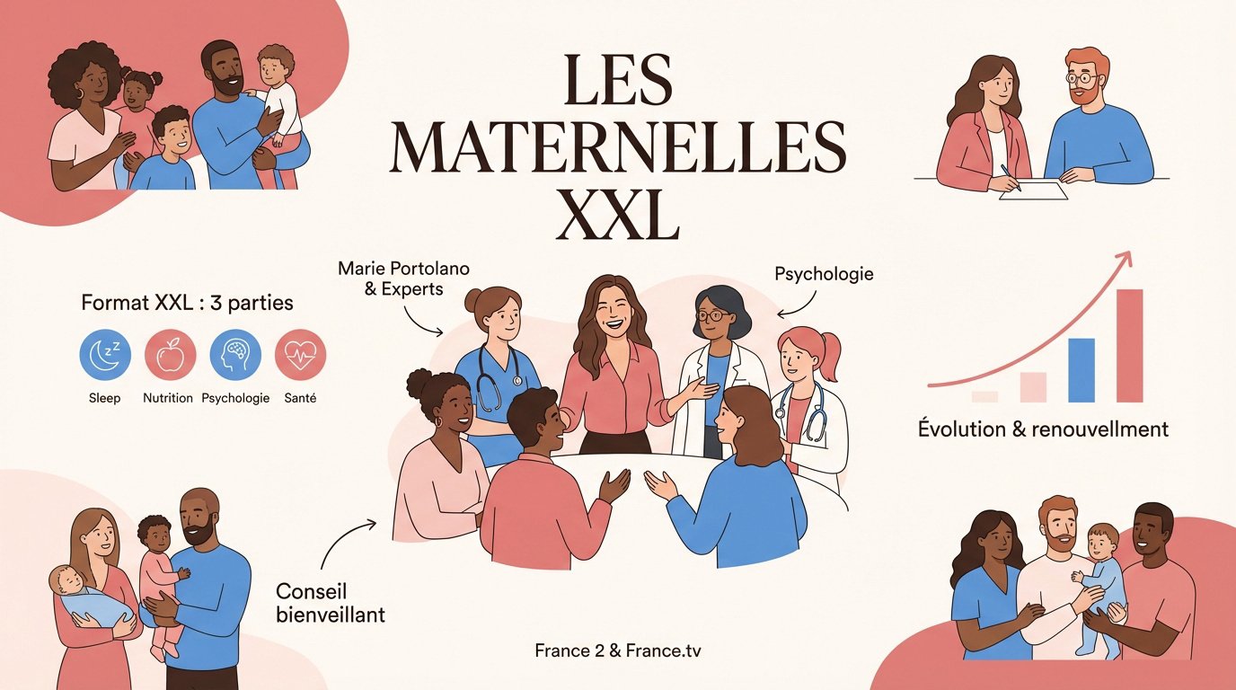 les maternelles xxl connexion humaine et vie parentale Marie Portolano et son équipe sur le plateau des Maternelles XXL pour conseiller les parents