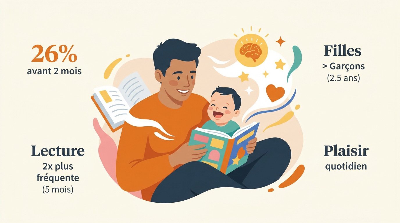 Un jeune parent lisant un livre coloré à son bébé pour stimuler son éveil précoce