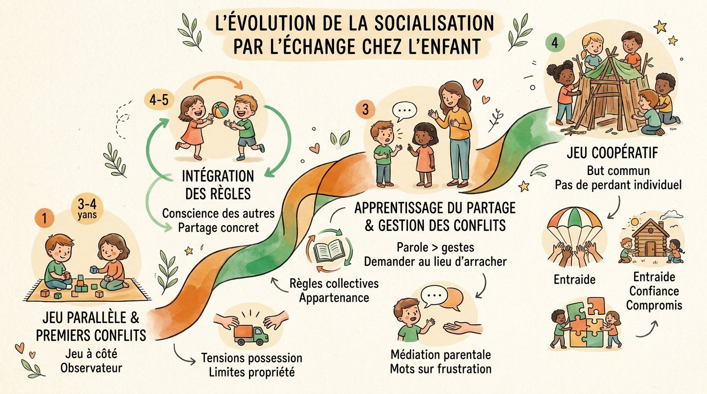 Enfants de 3 à 5 ans jouant ensemble et apprenant la coopération sociale