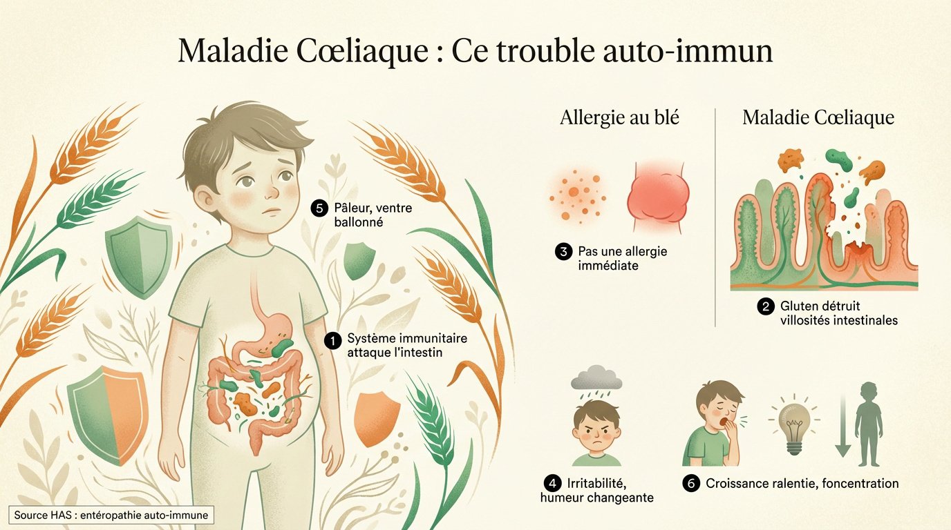 Illustration des villosités intestinales et du gluten pour comprendre la maladie cœliaque chez l'enfant