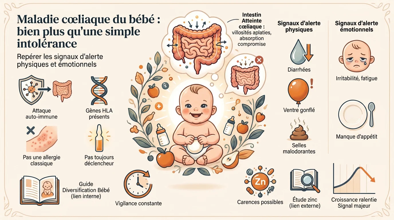 Bébé souriant lors de son repas illustrant la vigilance alimentaire face au gluten