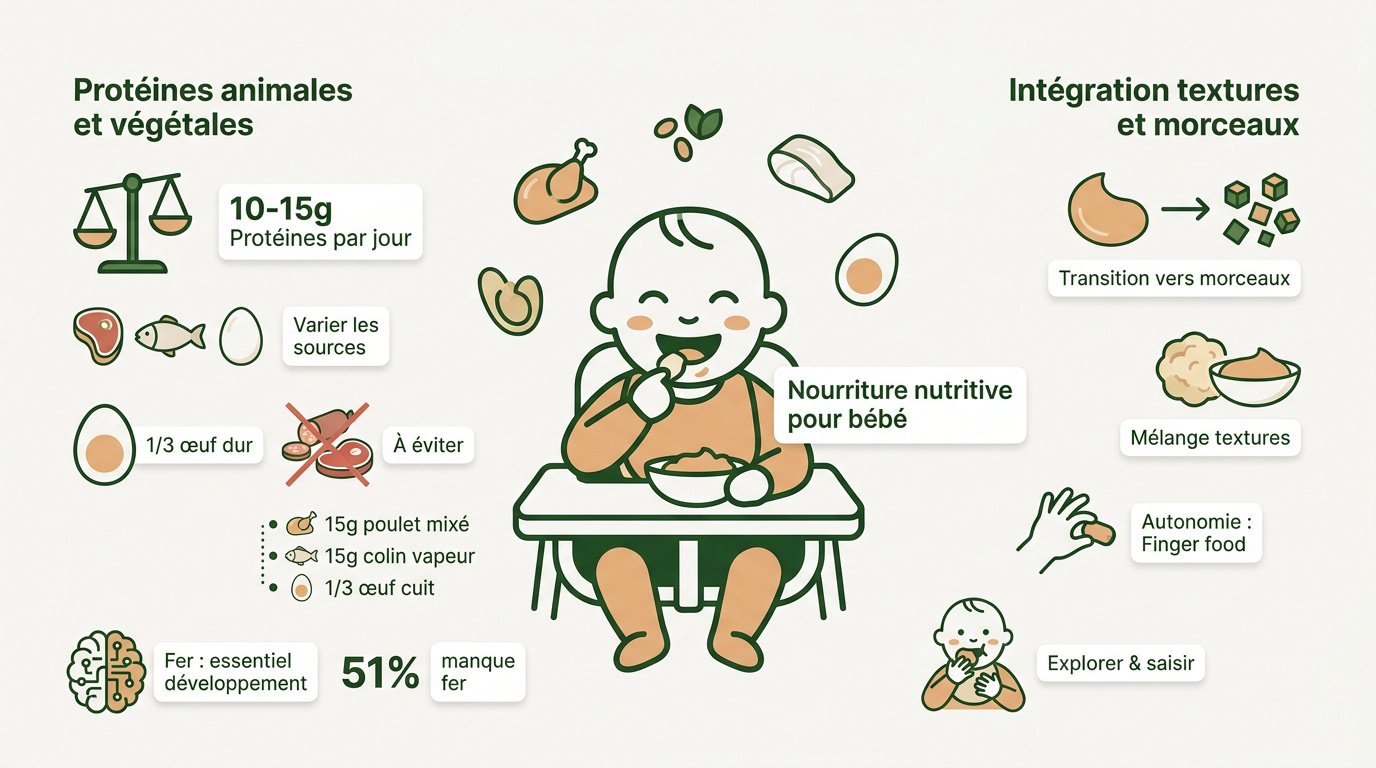 Assiette équilibrée pour bébé de 10 mois avec protéines et légumes