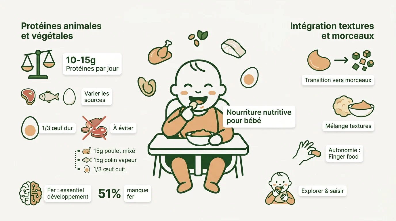 Assiette équilibrée pour bébé de 10 mois avec protéines et légumes