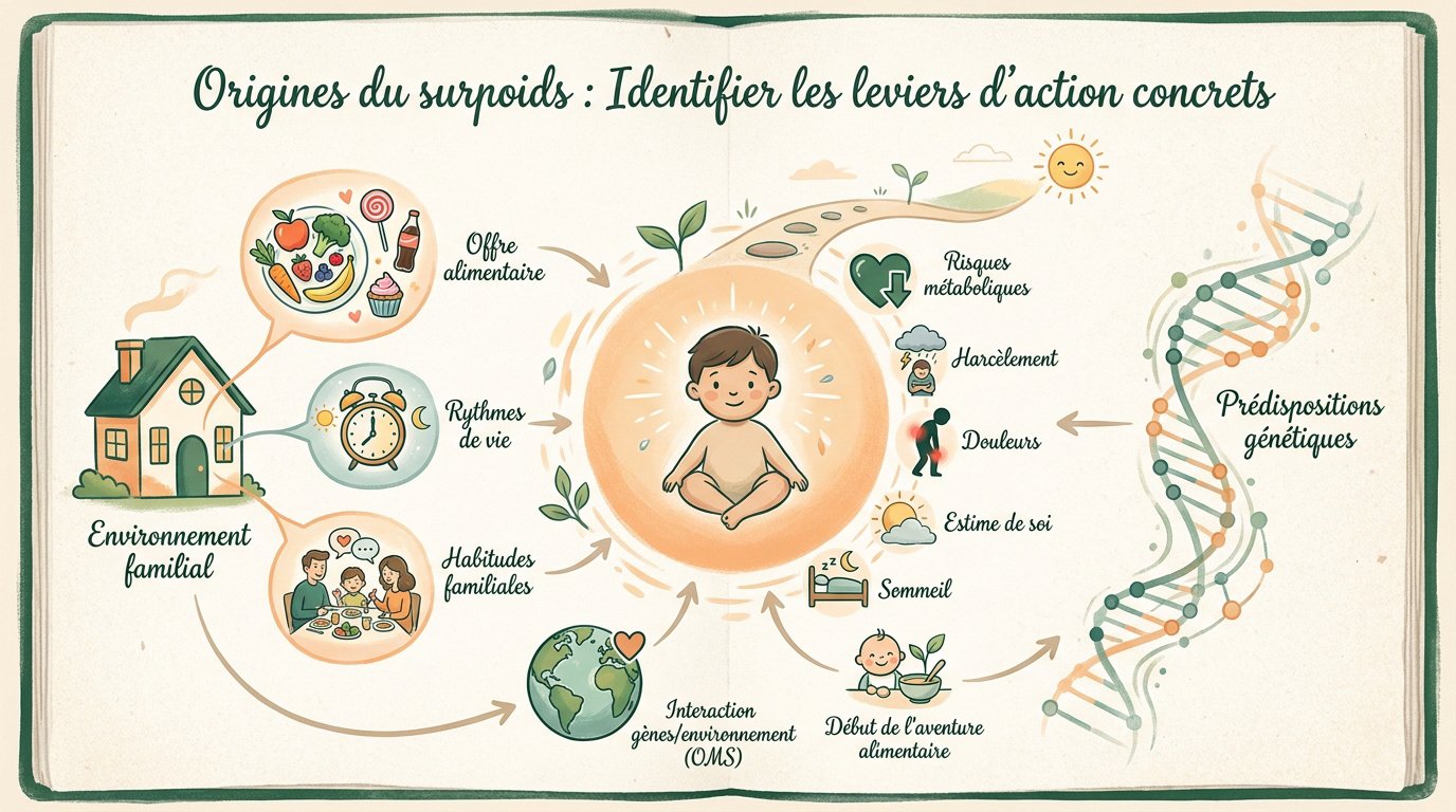 Enfant et parents partageant un repas équilibré pour prévenir le surpoids