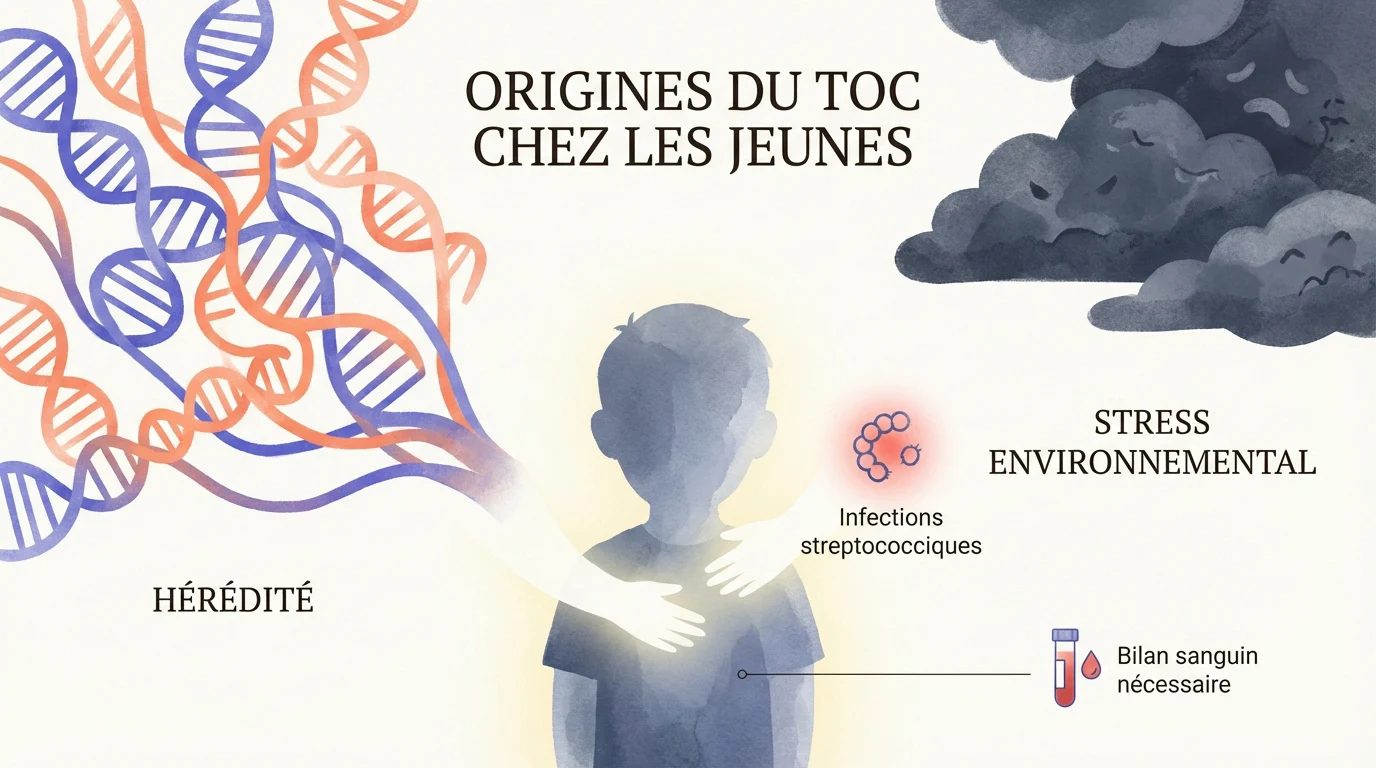 origines du toc chez les jeunes facteurs biologiques et Illustration des facteurs génétiques et environnementaux influençant le TOC chez l'enfant