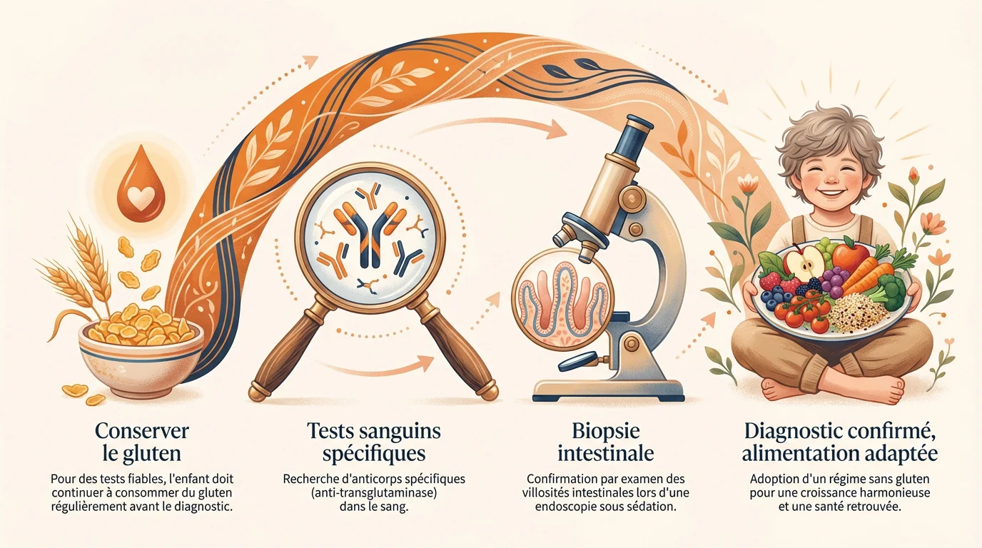 Schéma du parcours de diagnostic de la maladie cœliaque chez l'enfant