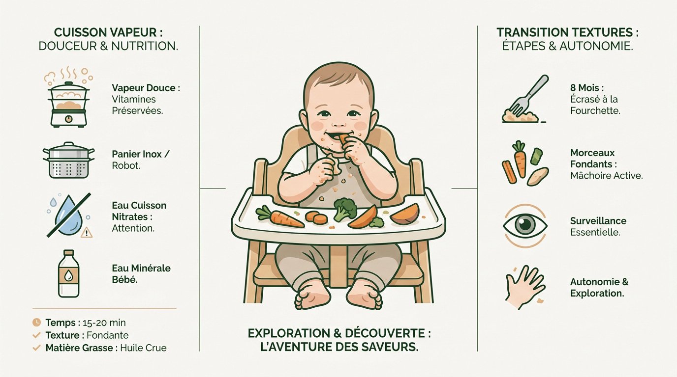 bebe and alimentation cuisson vapeur and Cuisson vapeur de légumes tendres pour la diversification alimentaire de bébé