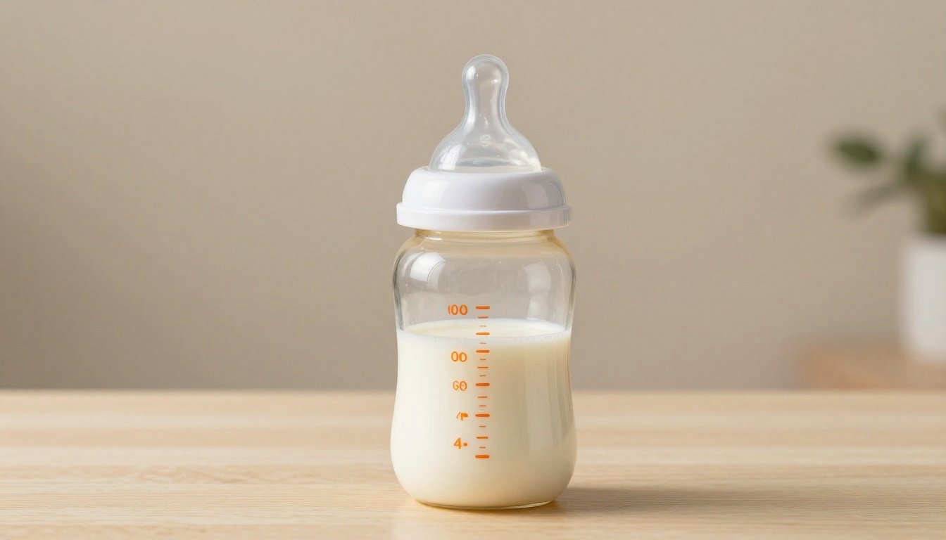 biberon de lait sur table en bois Introduire les céréales dans le régime quotidien sans précipitation